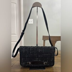 Patricia Nash Black Tweed Crossbody Bag with Leather Accents